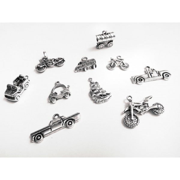 10 silberfarben Fahrzeuge Anhänger im Mix 12-25mm silberfarben Schmuckanhänger - Schmuckzubehör - Leisure-Beads DIY
