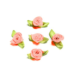 Leisure-Beads - 10x rosa Satinrose mit grünen Blättern 25x15mm zum Bekleben Scrapbooking - Bastelbedarf Schmuckzubehör
