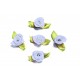10x hellblaue Satinrose mit grünen Blättern 25x15mm zum Bekleben Scrapbooking - Bastelbedarf Schmuckzubehör