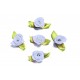 10x hellblaue Satinrose mit grünen Blättern 25x15mm zum Bekleben Scrapbooking - Bastelbedarf Schmuckzubehör
