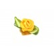 10x gelbe Satinrose mit grünen Blättern 25x15mm zum Bekleben Scrapbooking - Bastelbedarf Schmuckzubehör
