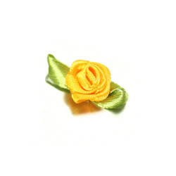 Leisure-Beads - 10x gelbe Satinrose mit grünen Blättern 25x15mm zum Bekleben Scrapbooking - Bastelbedarf Schmuckzubehör
