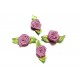 10x flieder Satinrose mit grünen Blättern 25x15mm zum Bekleben Scrapbooking - Bastelbedarf Schmuckzubehör
