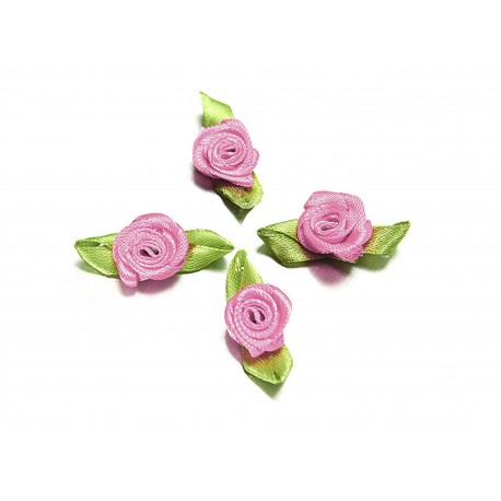 Leisure-Beads - 10x hellflieder Satinrose mit grünen Blättern 25x15mm zum Bekleben Scrapbooking - Bastelbedarf Schmuckzubehör