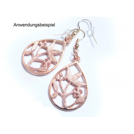 Leisure-Beads - 1x rosegoldfarben Anhänger 32x21mm mit Blumen Schmuckanhänger - Schmuckzubehör