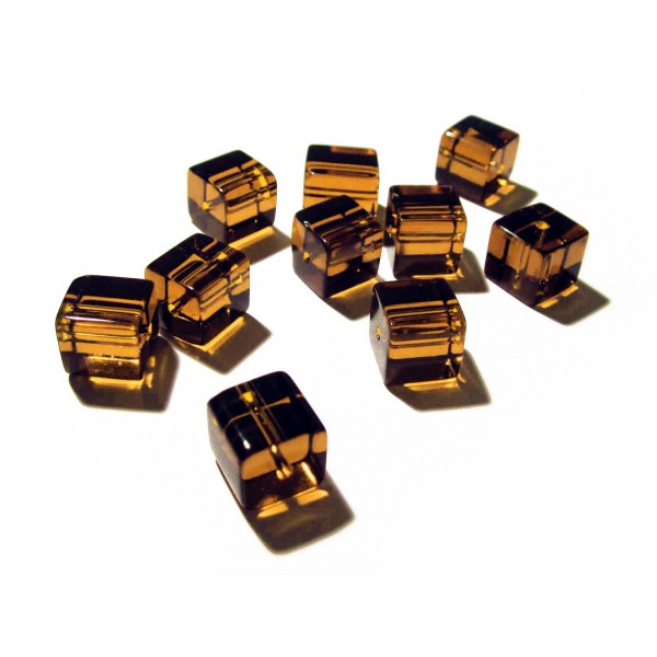 4x Hellbraune 10x10mm Glas Würfel Perlen Cubes - Glasschmuck Schmuckzubehör - Leisure-Beads DIY