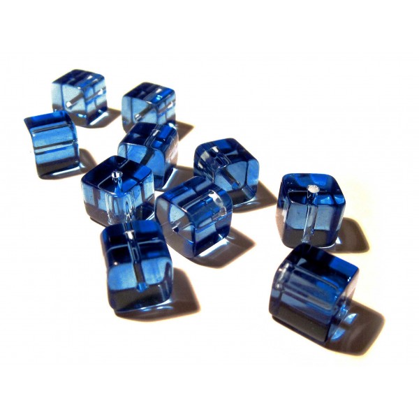 4x Blaue 10x10mm Glas Würfel Perlen Cubes - Glasschmuck Schmuckzubehör