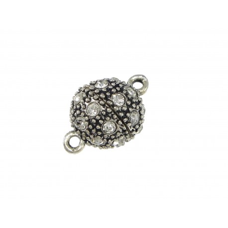 Leisure-Beads - 1x silberfarben Kugel Strass Magnetverschluss 16x10mm silberfarben Schmuckverschluss mit Strass - Schmuckzubehör Magnetverschlus