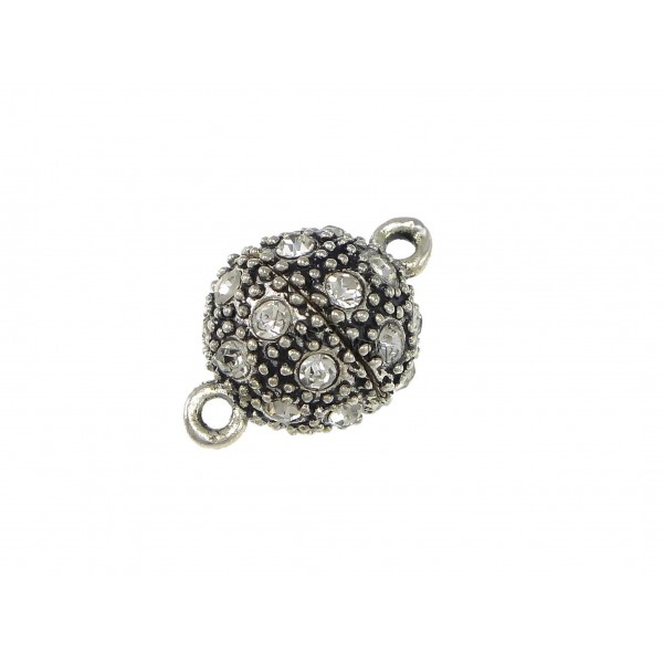 1x silberfarben Kugel Strass Magnetverschluss 16x10mm silberfarben Schmuckverschluss mit Strass - Schmuckzubehör Magnetverschlus - Leisure-Beads DIY