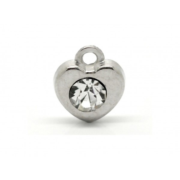 1x Herz Strass Anhänger 11x10mm silberfarbener Herzanhänger Herz Schmuckanhänger - Schmuckzubehör - Leisure-Beads DIY