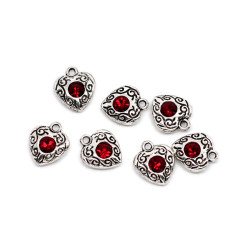 Leisure-Beads - 1x Herz Strass Anhänger 12x10mm silberfarben roter Herz Anhänger Herz Schmuckanhänger - Schmuckzubehör