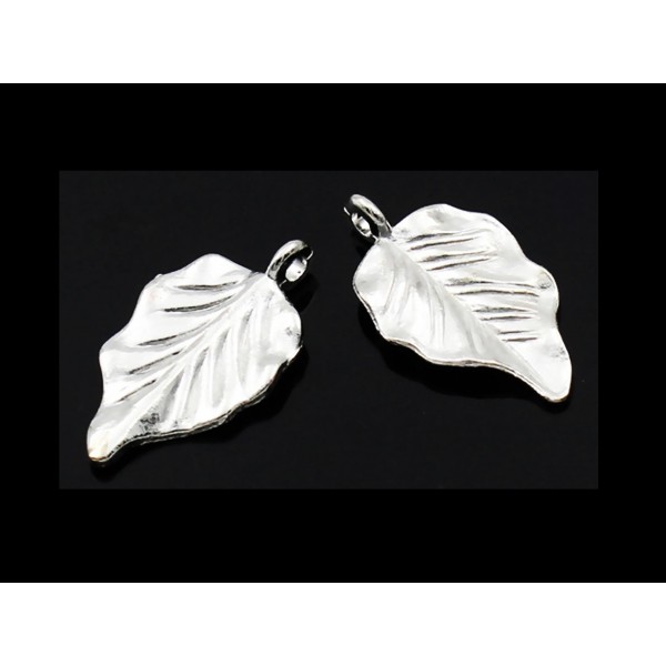 1x Blatt Anhänger 31x18x5mm hellsilberfarben Schmuckanhänger - Schmuckzubehör - Leisure-Beads DIY