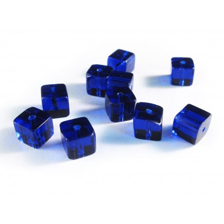 Leisure-Beads - 4x kobaltblaue 10x10mm Glas Würfel Perlen blaue Cubes - Schmuckzubehör Glasperlen