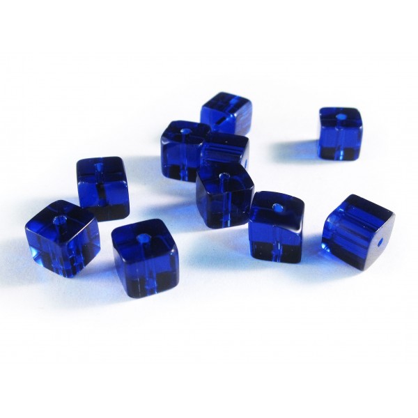 4x kobaltblaue 10x10mm Glas Würfel Perlen blaue Cubes - Schmuckzubehör Glasperlen