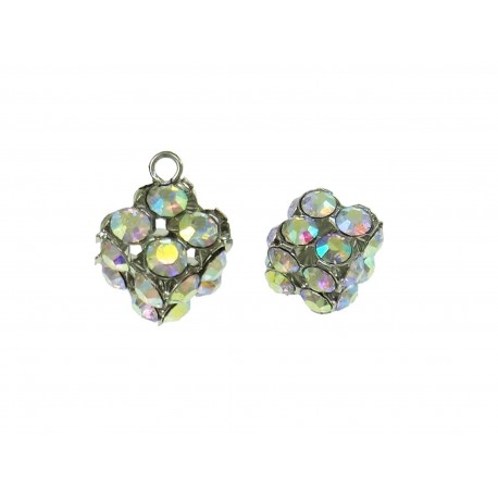 Leisure-Beads - 1x silberfarben Würfel mit Strass Schmuckanhänger 12x12mm silberfarben AB-Effekt Strasswürfel - Schmuckzubehör