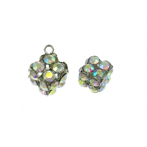 1x silberfarben Würfel mit Strass Schmuckanhänger 12x12mm silberfarben AB-Effekt Strasswürfel - Schmuckzubehör - Leisure-Beads DIY