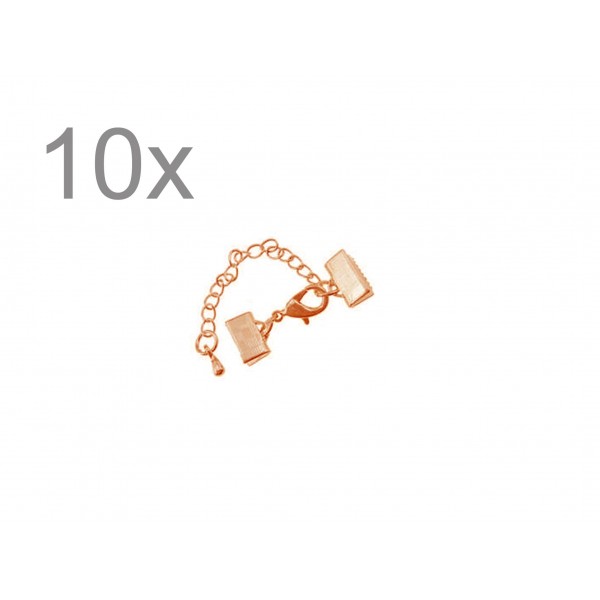 10x 10mm Bandklemmen Verschluss mit Karabiner und Kette rosegoldfarben - Schmuckzubehör - Leisure-Beads DIY