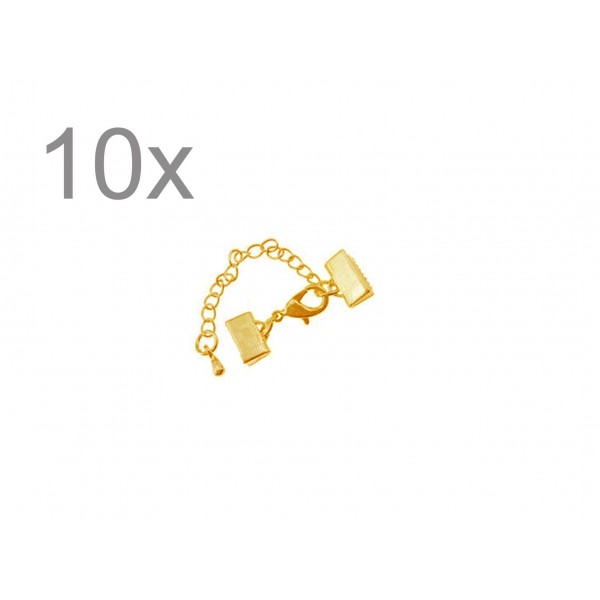 10x 10mm Bandklemme goldfarbener Verschluss mit Karabiner und Kette goldfarben - Schmuckzubehör - Leisure-Beads DIY