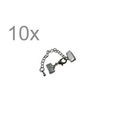 Leisure-Beads - 10x 10mm Bandklemme gunmetal Verschluss mit Karabiner und Kette dunkel metallfarben / schwarz - gunmetal Schmuckzubehör