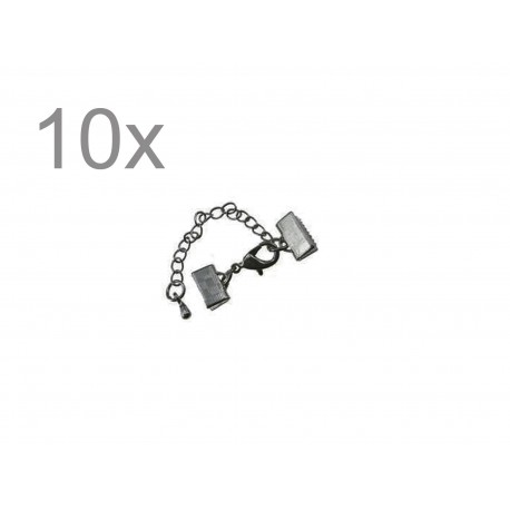 Leisure-Beads - 10x 10mm Bandklemme gunmetal Verschluss mit Karabiner und Kette dunkel metallfarben / schwarz - gunmetal Schmuckzubehör