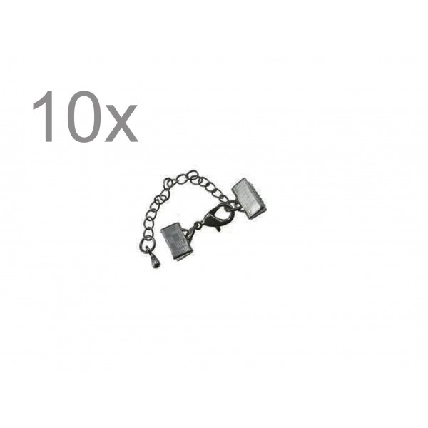 10x 10mm Bandklemme gunmetal Verschluss mit Karabiner und Kette dunkel metallfarben / schwarz - gunmetal Schmuckzubehör - Leisure-Beads DIY