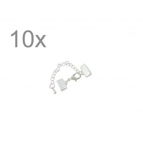 Leisure-Beads - 10x 10mm Bandklemme hellsilberfarben Verschluss mit Karabiner und Kette - Schmuckzubehör