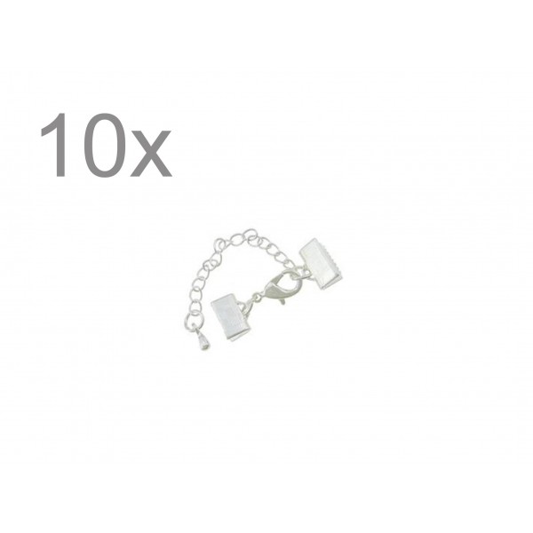 10x 10mm Bandklemme hellsilberfarben Verschluss mit Karabiner und Kette - Schmuckzubehör - Leisure-Beads DIY