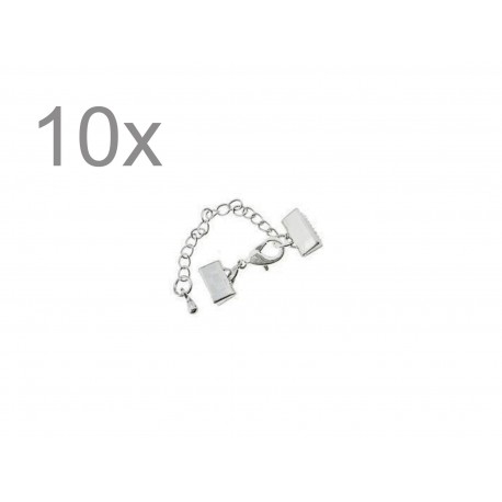 Leisure-Beads - 10x 10mm Bandklemme silberfarbener Verschluss mit Karabiner und Kette silberfarben - Schmuckzubehör