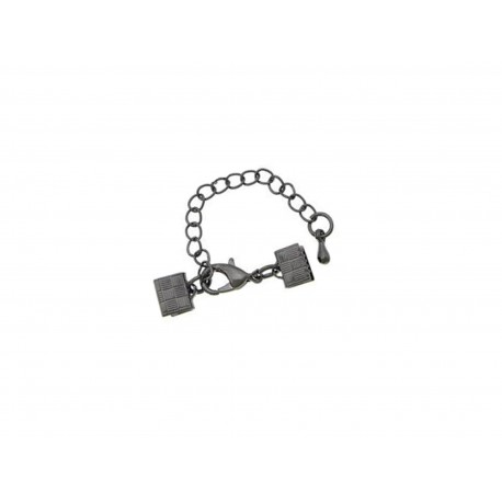 Leisure-Beads - 1x 7mm Bandklemme gunmetal Verschluss mit Karabiner und Kette dunkel metallfarben / schwarz - gunmetal Schmuckzubehör