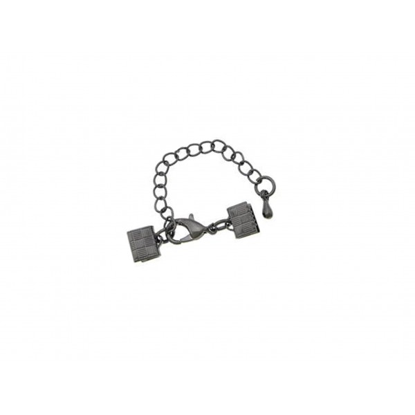 1x 7mm Bandklemme gunmetal Verschluss mit Karabiner und Kette dunkel metallfarben / schwarz - gunmetal Schmuckzubehör - Leisure-Beads DIY