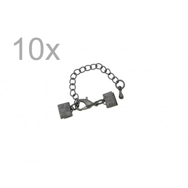 10x 7mm Bandklemme gunmetal Verschluss mit Karabiner und Kette dunkel metallfarben / schwarz - gunmetal Schmuckzubehör - Leisure-Beads DIY