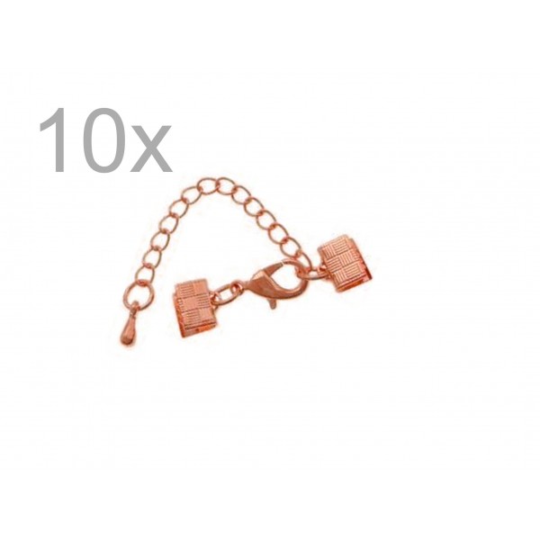 10x 7mm Bandklemmen Verschluss mit Karabiner und Kette rosegoldfarben - Schmuckzubehör - Leisure-Beads DIY