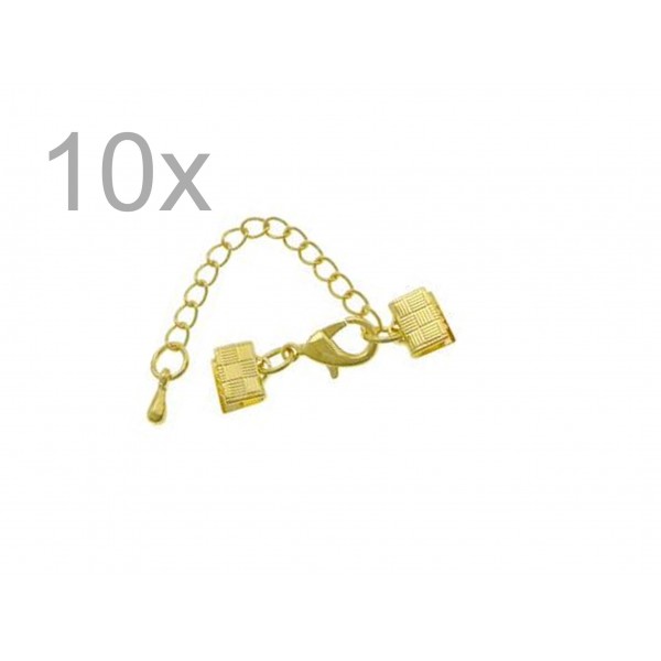 10x 7mm Bandklemme goldfarbener Verschluss mit Karabiner und Kette goldfarben - Schmuckzubehör - Leisure-Beads DIY