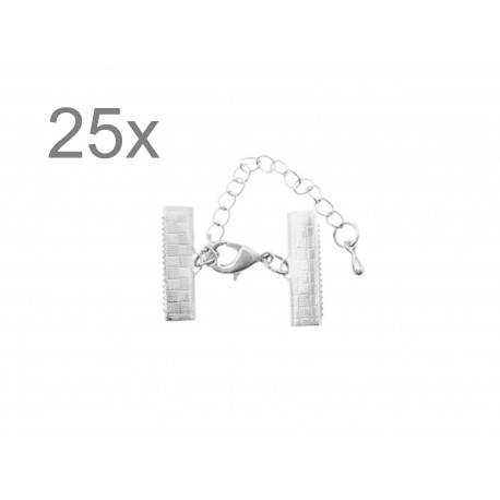 Leisure-Beads - 25x 20mm Bandklemme hellsilberfarben Verschluss mit Karabiner und Kette - Schmuckzubehör