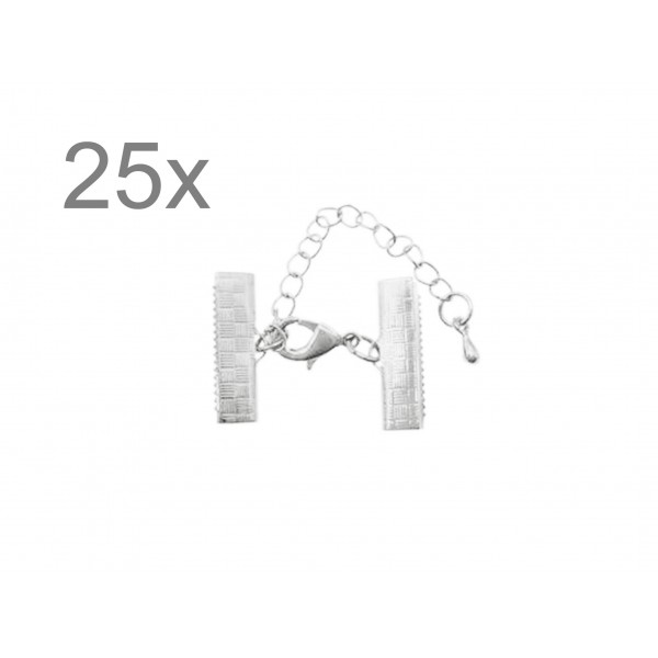 25x 20mm Bandklemme hellsilberfarben Verschluss mit Karabiner und Kette - Schmuckzubehör - Leisure-Beads DIY