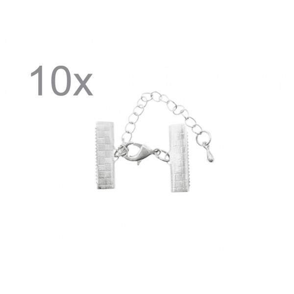 10x 20mm Bandklemme hellsilberfarben Verschluss mit Karabiner und Kette - Schmuckzubehör - Leisure-Beads DIY