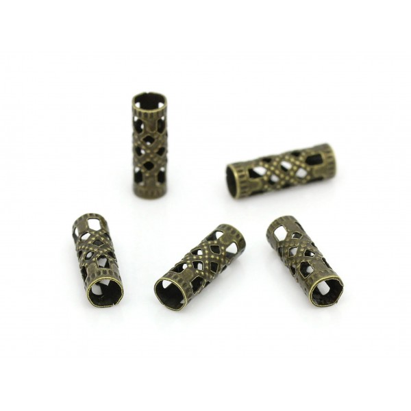 10x bronzefarben Metallperlen 12x4mm Grosslochperle Tube Spacer - Schmuckzubehör Metallperle - Leisure-Beads DIY