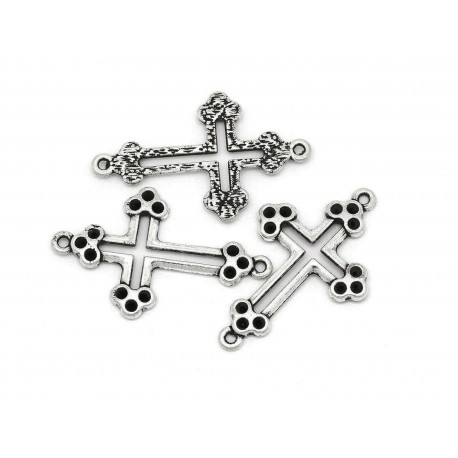 Leisure-Beads - 1x silberfarbener Kreuz Kettenverbinder 45x28mm Kruzifix Ketten Zwischenstück - Schmuckzubehör Schmuckverbinder