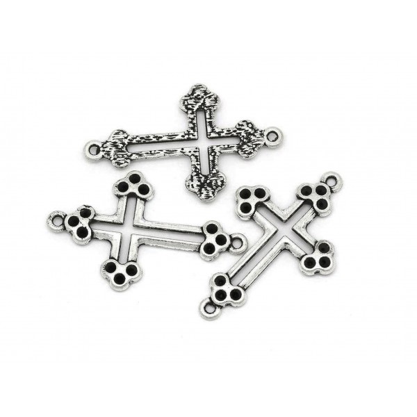 1x silberfarbener Kreuz Kettenverbinder 45x28mm Kruzifix Ketten Zwischenstück - Schmuckzubehör Schmuckverbinder - Leisure-Beads DIY