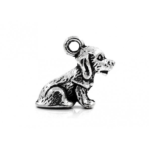 1x silberfarben Dackel Hund Anhänger 16,5x14mm als silberfarben Schmuckanhänger - Schmuckzubehör - Leisure-Beads DIY