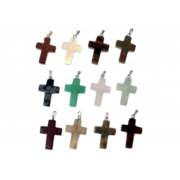 12x Naturstein Kreuz Anhänger 35x18mm Anhänger Kruzifix Naturstein Schmuckanhänger - Naturstein Schmuckzubehör - Leisure-Beads DIY