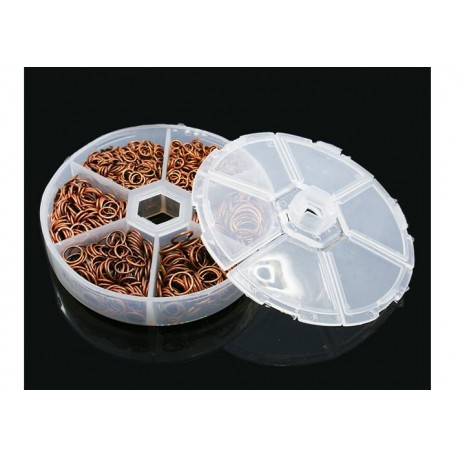 Leisure-Beads - Box mit 1745x kupferfarben Biegering 4-10mm runde Binderinge - Schmuckzubehör Set