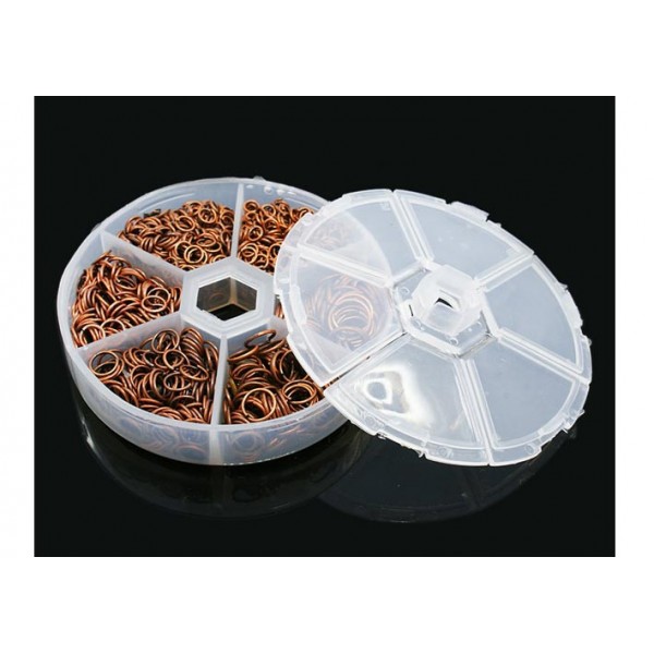 Box mit 1745x kupferfarben Biegering 4-10mm runde Binderinge - Schmuckzubehör Set - Leisure-Beads DIY