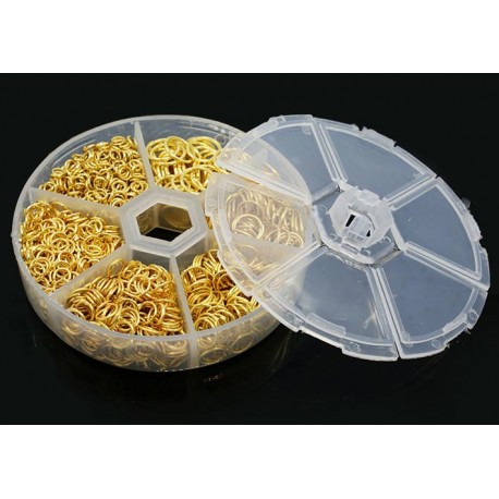 Leisure-Beads - Box mit 1745x goldfarben Biegering 4-10mm runde Binderinge - Schmuckzubehör Set