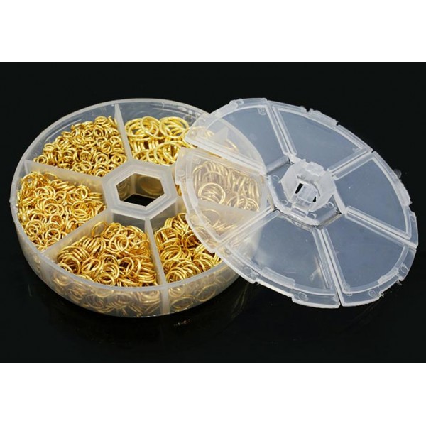 Box mit 1745x goldfarben Biegering 4-10mm runde Binderinge - Schmuckzubehör Set - Leisure-Beads DIY