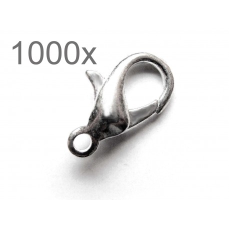 Leisure-Beads - 1000x silberfarben Karabinerhaken 12x7x3,50mm glatt silberfarbener Schmuckverschluss - Schmuckzubehör