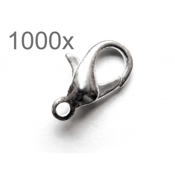  1000x silberfarben Karabinerhaken 12x7x3,50mm glatt silberfarbener Schmuckverschluss - Schmuckzubehör - Leisure-Beads DIY