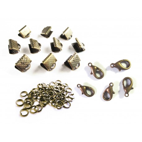Leisure-Beads - 10 bronzefarbene Bandklemmen 10mm + Karabiner + Biegeringe - Schmuckzubehör Set