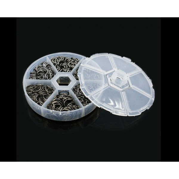 Box mit 1745x gunmetal Biegering 4-10mm runde Binderinge - Schmuckzubehör Set - Leisure-Beads DIY