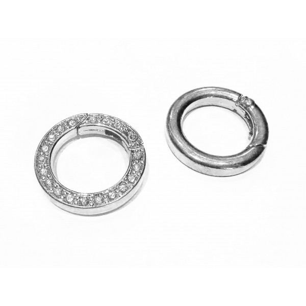 1x silberfarben Strass Ringverschluss 24x4mm Karabinerhaken - Schmuckzubehör - Leisure-Beads DIY
